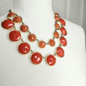 2 Shades of Orange, Faux Gold, Tone Fashion Statement Bib Necklace Jewelry